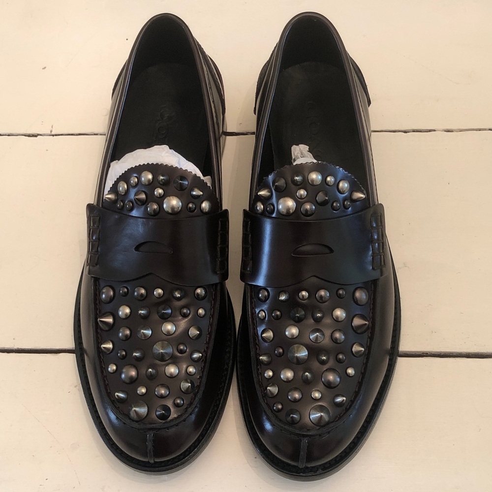COACH BURGUNDY STUDDED LEATHER LOAFERS SIZE 9.5 MENS RARE